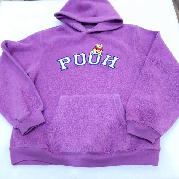 Vintage Disney Store Winnie the Pooh fleece hoodie girls LARGE L purple jacket
